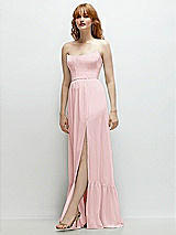 Side View Thumbnail - Ballet Pink Strapless Cat-Eye Corset Maxi Dress with Ruffle Hem A-Line Skirt