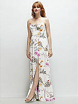 Side View Thumbnail - Butterfly Botanica Ivory Strapless Cat-Eye Corset Maxi Dress with Ruffle Hem A-Line Skirt