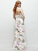 Rear View Thumbnail - Butterfly Botanica Ivory Strapless Cat-Eye Corset Maxi Dress with Ruffle Hem A-Line Skirt