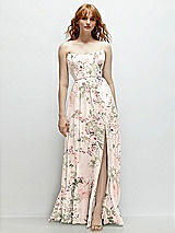 Front View Thumbnail - Blush Garden Strapless Cat-Eye Corset Maxi Dress with Ruffle Hem A-Line Skirt