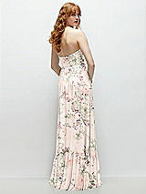 Rear View Thumbnail - Blush Garden Strapless Cat-Eye Corset Maxi Dress with Ruffle Hem A-Line Skirt