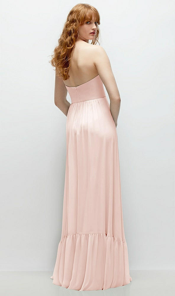 Back View - Blush Strapless Cat-Eye Corset Maxi Dress with Ruffle Hem A-Line Skirt