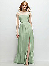 Front View Thumbnail - Celadon Strapless Cat-Eye Corset Maxi Dress with Ruffle Hem A-Line Skirt