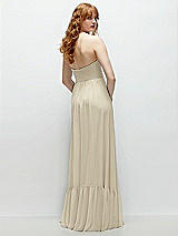 Rear View Thumbnail - Champagne Strapless Cat-Eye Corset Maxi Dress with Ruffle Hem A-Line Skirt