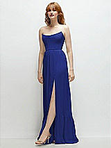 Side View Thumbnail - Cobalt Blue Strapless Cat-Eye Corset Maxi Dress with Ruffle Hem A-Line Skirt