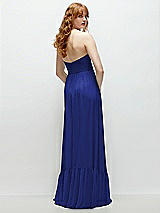 Rear View Thumbnail - Cobalt Blue Strapless Cat-Eye Corset Maxi Dress with Ruffle Hem A-Line Skirt