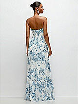 Rear View Thumbnail - Cottage Rose Dusk Blue Strapless Cat-Eye Corset Maxi Dress with Ruffle Hem A-Line Skirt