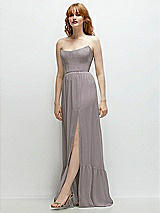 Side View Thumbnail - Cashmere Gray Strapless Cat-Eye Corset Maxi Dress with Ruffle Hem A-Line Skirt