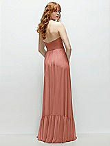 Rear View Thumbnail - Desert Rose Strapless Cat-Eye Corset Maxi Dress with Ruffle Hem A-Line Skirt