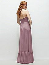 Rear View Thumbnail - Dusty Rose Strapless Cat-Eye Corset Maxi Dress with Ruffle Hem A-Line Skirt