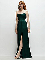 Side View Thumbnail - Evergreen Strapless Cat-Eye Corset Maxi Dress with Ruffle Hem A-Line Skirt