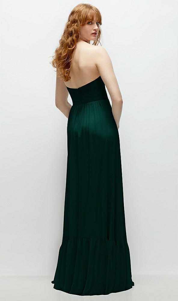 Back View - Evergreen Strapless Cat-Eye Corset Maxi Dress with Ruffle Hem A-Line Skirt