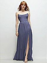 Front View Thumbnail - French Blue Strapless Cat-Eye Corset Maxi Dress with Ruffle Hem A-Line Skirt