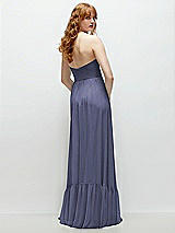 Rear View Thumbnail - French Blue Strapless Cat-Eye Corset Maxi Dress with Ruffle Hem A-Line Skirt