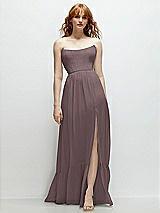 Front View Thumbnail - French Truffle Strapless Cat-Eye Corset Maxi Dress with Ruffle Hem A-Line Skirt