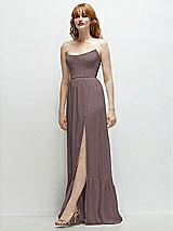 Side View Thumbnail - French Truffle Strapless Cat-Eye Corset Maxi Dress with Ruffle Hem A-Line Skirt