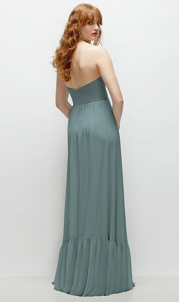 Back View - Icelandic Strapless Cat-Eye Corset Maxi Dress with Ruffle Hem A-Line Skirt