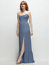 Side View Thumbnail - Larkspur Blue Strapless Cat-Eye Corset Maxi Dress with Ruffle Hem A-Line Skirt