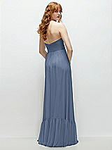 Rear View Thumbnail - Larkspur Blue Strapless Cat-Eye Corset Maxi Dress with Ruffle Hem A-Line Skirt