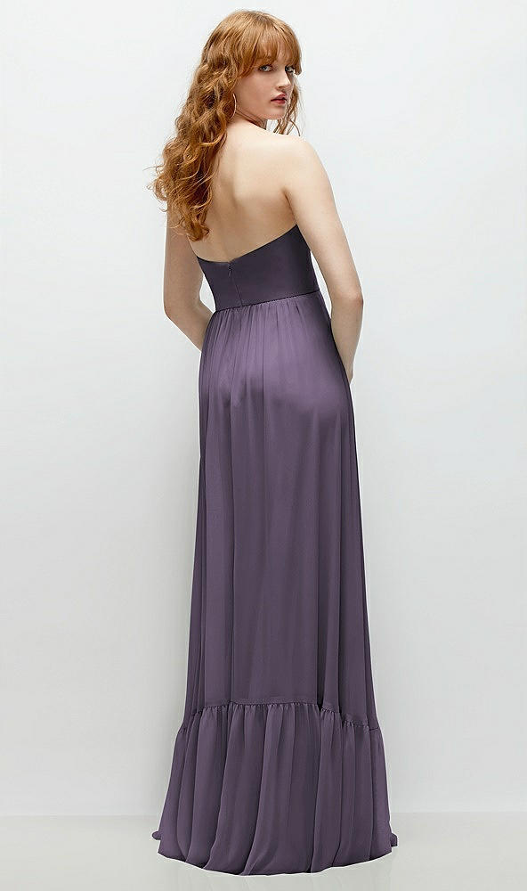 Back View - Lavender Strapless Cat-Eye Corset Maxi Dress with Ruffle Hem A-Line Skirt