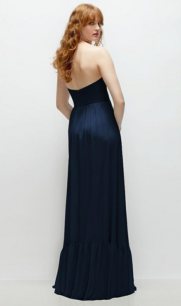 Back View - Midnight Navy Strapless Cat-Eye Corset Maxi Dress with Ruffle Hem A-Line Skirt