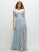 Front View Thumbnail - Mist Strapless Cat-Eye Corset Maxi Dress with Ruffle Hem A-Line Skirt