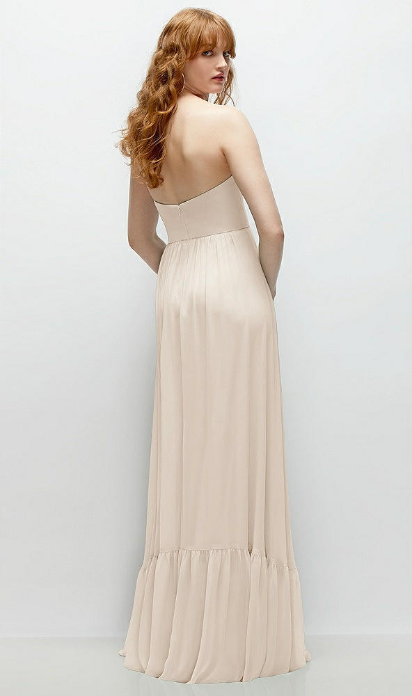 Back View - Oat Strapless Cat-Eye Corset Maxi Dress with Ruffle Hem A-Line Skirt