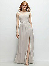 Front View Thumbnail - Oyster Strapless Cat-Eye Corset Maxi Dress with Ruffle Hem A-Line Skirt