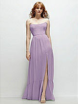 Front View Thumbnail - Pale Purple Strapless Cat-Eye Corset Maxi Dress with Ruffle Hem A-Line Skirt