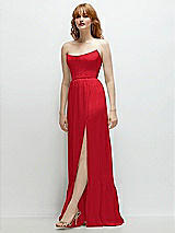 Side View Thumbnail - Parisian Red Strapless Cat-Eye Corset Maxi Dress with Ruffle Hem A-Line Skirt