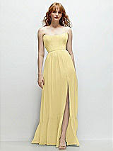 Front View Thumbnail - Pale Yellow Strapless Cat-Eye Corset Maxi Dress with Ruffle Hem A-Line Skirt