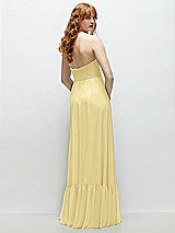 Rear View Thumbnail - Pale Yellow Strapless Cat-Eye Corset Maxi Dress with Ruffle Hem A-Line Skirt