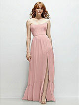 Front View Thumbnail - Rose - PANTONE Rose Quartz Strapless Cat-Eye Corset Maxi Dress with Ruffle Hem A-Line Skirt