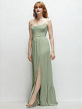 Side View Thumbnail - Sage Strapless Cat-Eye Corset Maxi Dress with Ruffle Hem A-Line Skirt