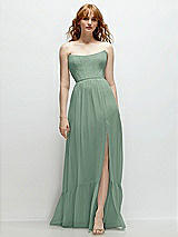 Front View Thumbnail - Seagrass Strapless Cat-Eye Corset Maxi Dress with Ruffle Hem A-Line Skirt