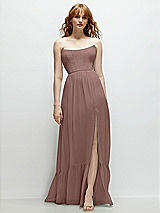 Front View Thumbnail - Sienna Strapless Cat-Eye Corset Maxi Dress with Ruffle Hem A-Line Skirt