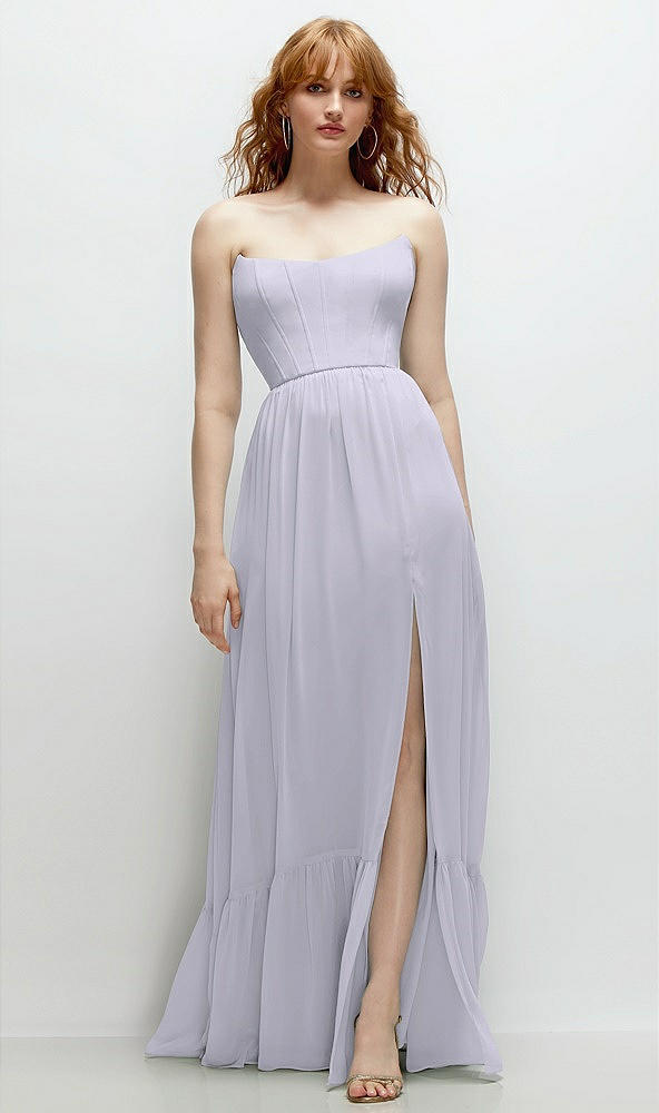 Front View - Silver Dove Strapless Cat-Eye Corset Maxi Dress with Ruffle Hem A-Line Skirt