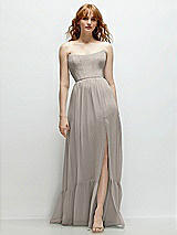 Front View Thumbnail - Taupe Strapless Cat-Eye Corset Maxi Dress with Ruffle Hem A-Line Skirt