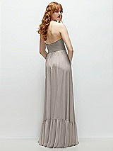 Rear View Thumbnail - Taupe Strapless Cat-Eye Corset Maxi Dress with Ruffle Hem A-Line Skirt