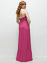 Rear View Thumbnail - Tea Rose Strapless Cat-Eye Corset Maxi Dress with Ruffle Hem A-Line Skirt