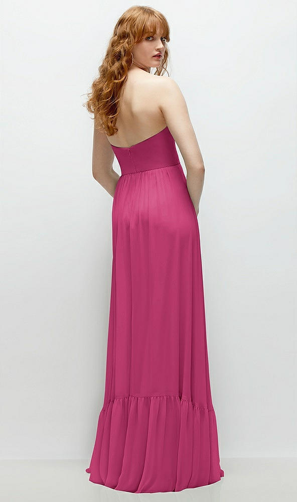 Back View - Tea Rose Strapless Cat-Eye Corset Maxi Dress with Ruffle Hem A-Line Skirt