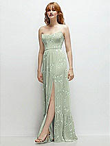 Side View Thumbnail - Vintage Primrose Sage Strapless Cat-Eye Corset Maxi Dress with Ruffle Hem A-Line Skirt