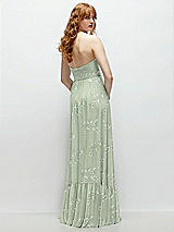 Rear View Thumbnail - Vintage Primrose Sage Strapless Cat-Eye Corset Maxi Dress with Ruffle Hem A-Line Skirt