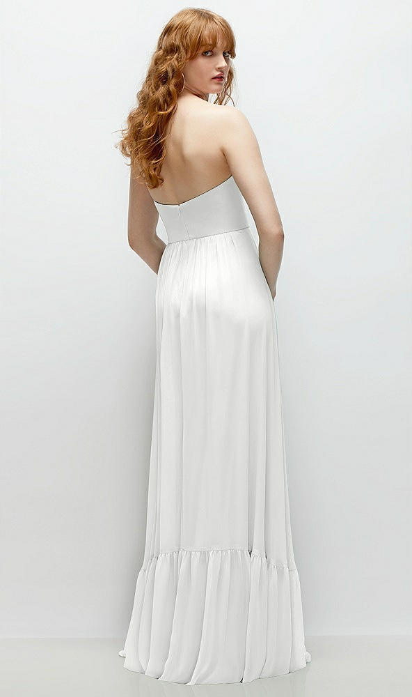 Back View - White Strapless Cat-Eye Corset Maxi Dress with Ruffle Hem A-Line Skirt