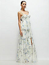 Side View Thumbnail - Bleu Garden Bustier-Style Chiffon Tiered Ruffle Maxi Dress with Adjustable Straps