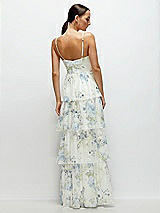 Rear View Thumbnail - Bleu Garden Bustier-Style Chiffon Tiered Ruffle Maxi Dress with Adjustable Straps