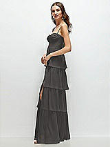 Side View Thumbnail - Caviar Gray Bustier-Style Chiffon Tiered Ruffle Maxi Dress with Adjustable Straps