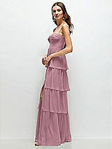 Side View Thumbnail - Dusty Pink Bustier-Style Chiffon Tiered Ruffle Maxi Dress with Adjustable Straps