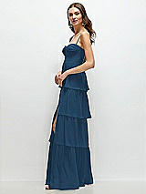 Side View Thumbnail - Dusk Blue Bustier-Style Chiffon Tiered Ruffle Maxi Dress with Adjustable Straps