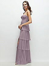 Side View Thumbnail - Lilac Dusk Bustier-Style Chiffon Tiered Ruffle Maxi Dress with Adjustable Straps